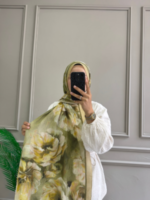Soft Çiçek Desen Şal (Yeşil Sarı)