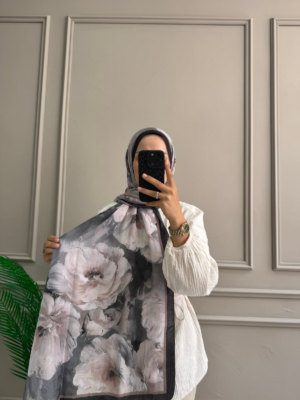 Soft Çiçek Desen Şal (Siyah Kahve)
